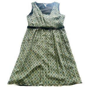 Nine West Ladies Dress sz 14 Green Brown 100% Silk Fully Lined Read